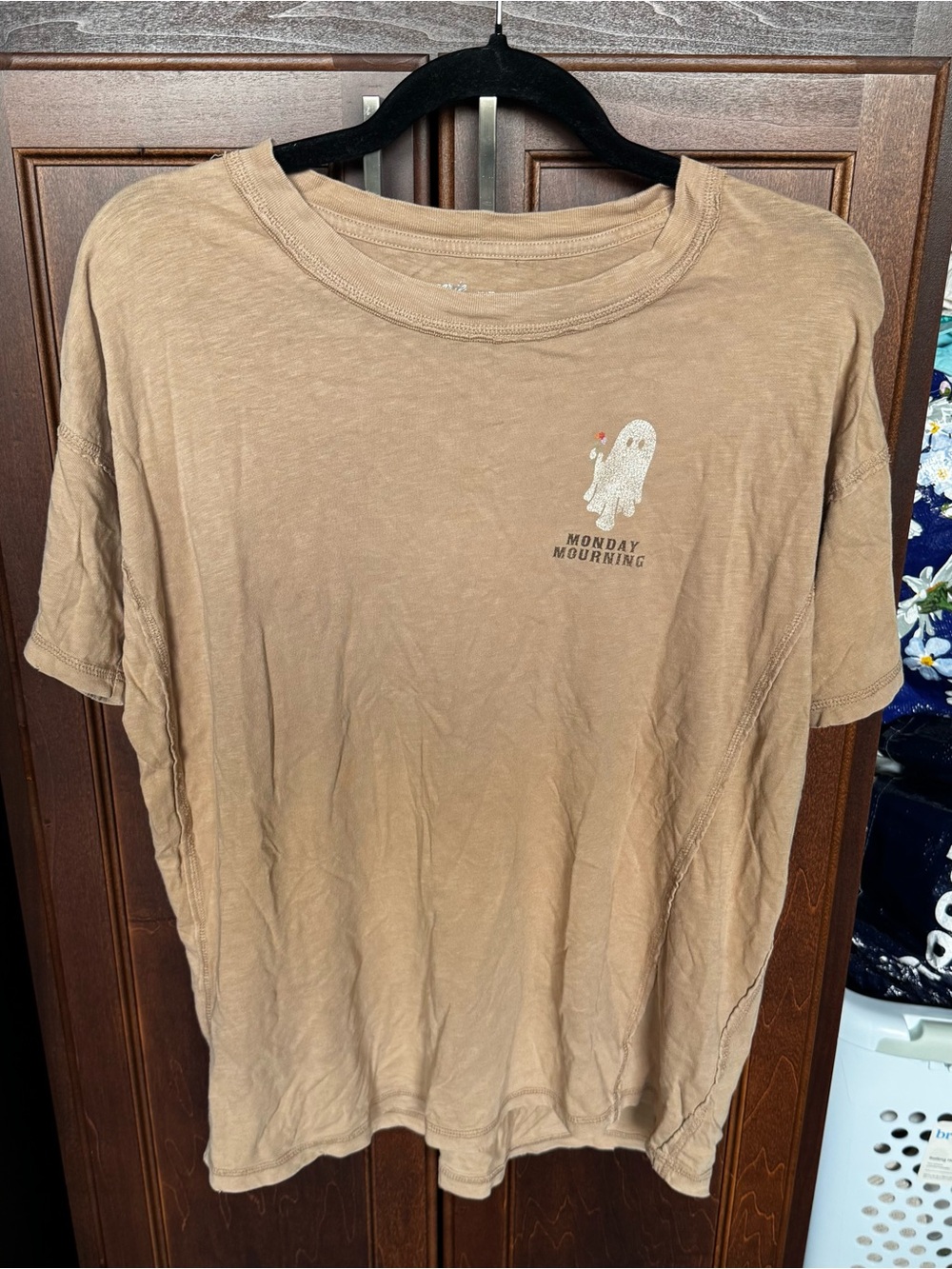 Aerie Monday Mourning Ghost Graphic Tee Tan Brown Oversized Short Sleeve XS
